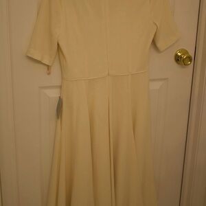Cream Short-Sleeve Fit-and-Flare Dress gal meets glam